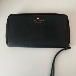kate spade Black Zip-Around Wristlet with Stripe Interior